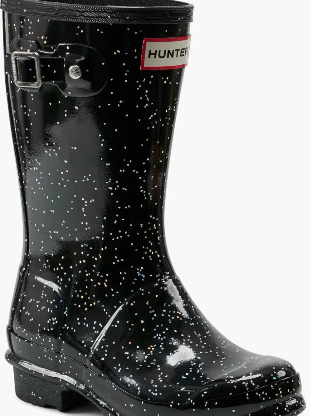 Hunter Kids Black Glitter Tall Rain Boots size 4 NWOT